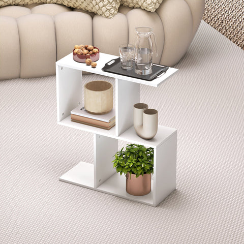 HOMCOM Side Table, Narrow End Table with Storage Shelves, S-Shaped, 3-Tier, 50W x 19.5D x 58H cm, White
