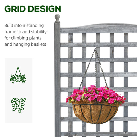 Outsunny Garden Planters with Trellis for Climbing Vines, Wood Raised Beds for Garden, Flower Pot, Indoor Outdoor, Grey