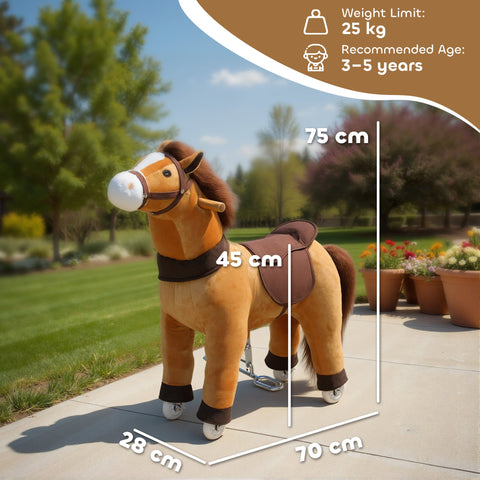AIYAPLAY Ride On Horse, Plush Walking Horse Toy with Wheels and Saddle for Ages 3-5 Years Old, Brown