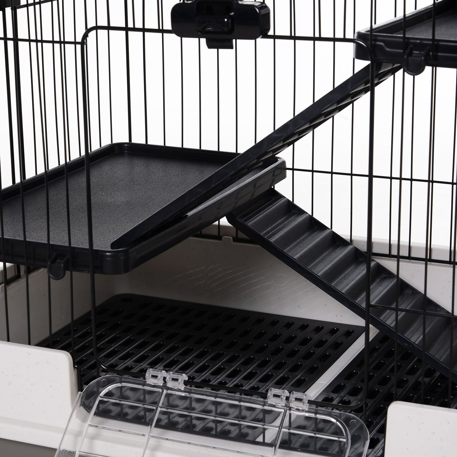 PawHut Four-Tier Small Animal Cage, for Bunnies, Ferrets, Chinchillas w/ Wheels, Tray - Black