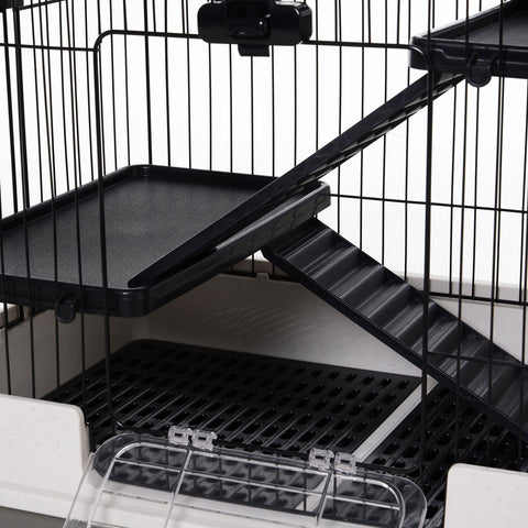 PawHut Four-Tier Small Animal Cage, for Bunnies, Ferrets, Chinchillas w/ Wheels, Tray - Black
