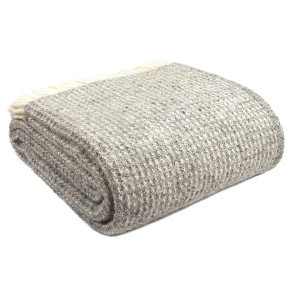 Waffle XL Pure New Wool Throw - Silver Grey - Throws & Blankets