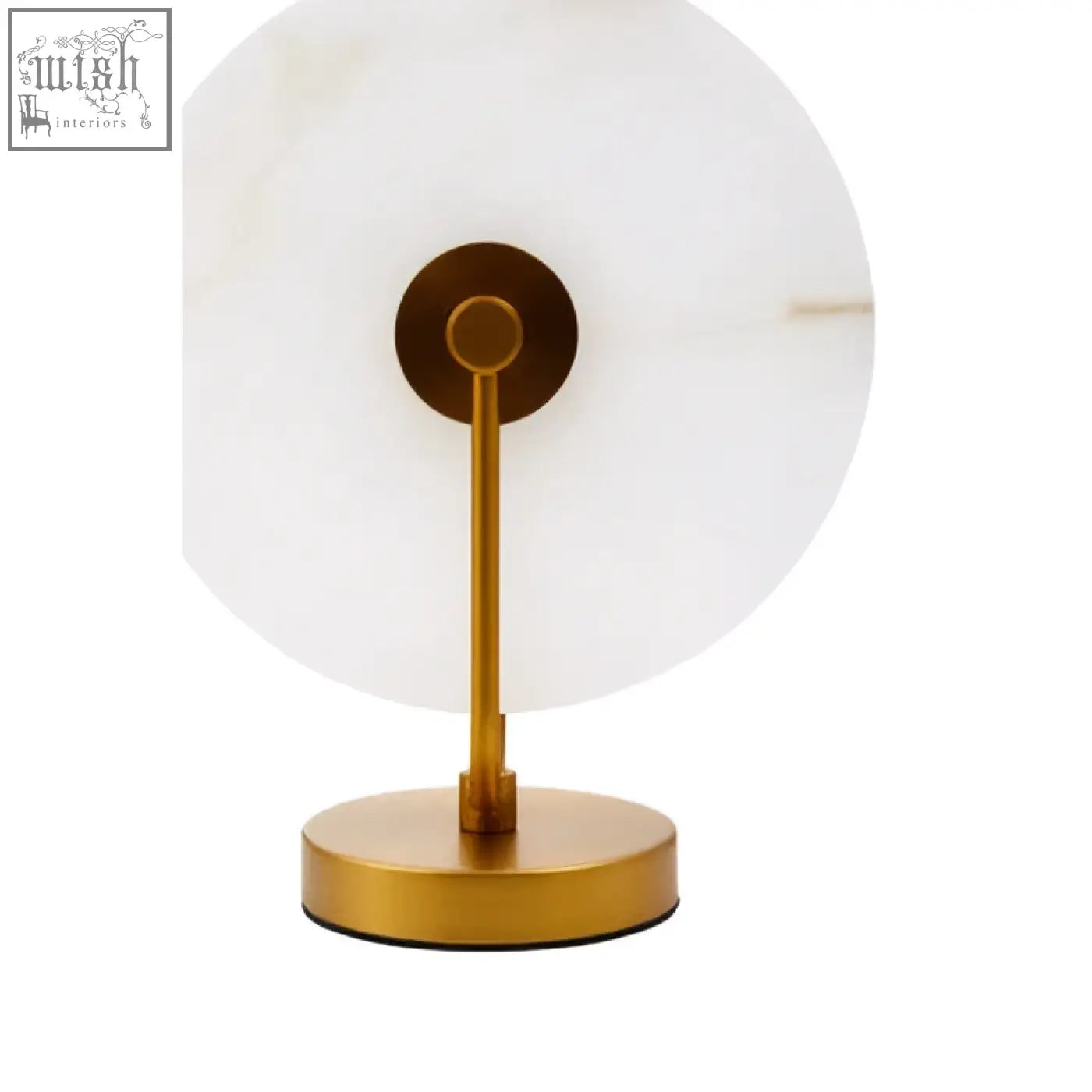 A sleek white marble table lamp with a circular mirror and gold finish perfect for modern marble table decor