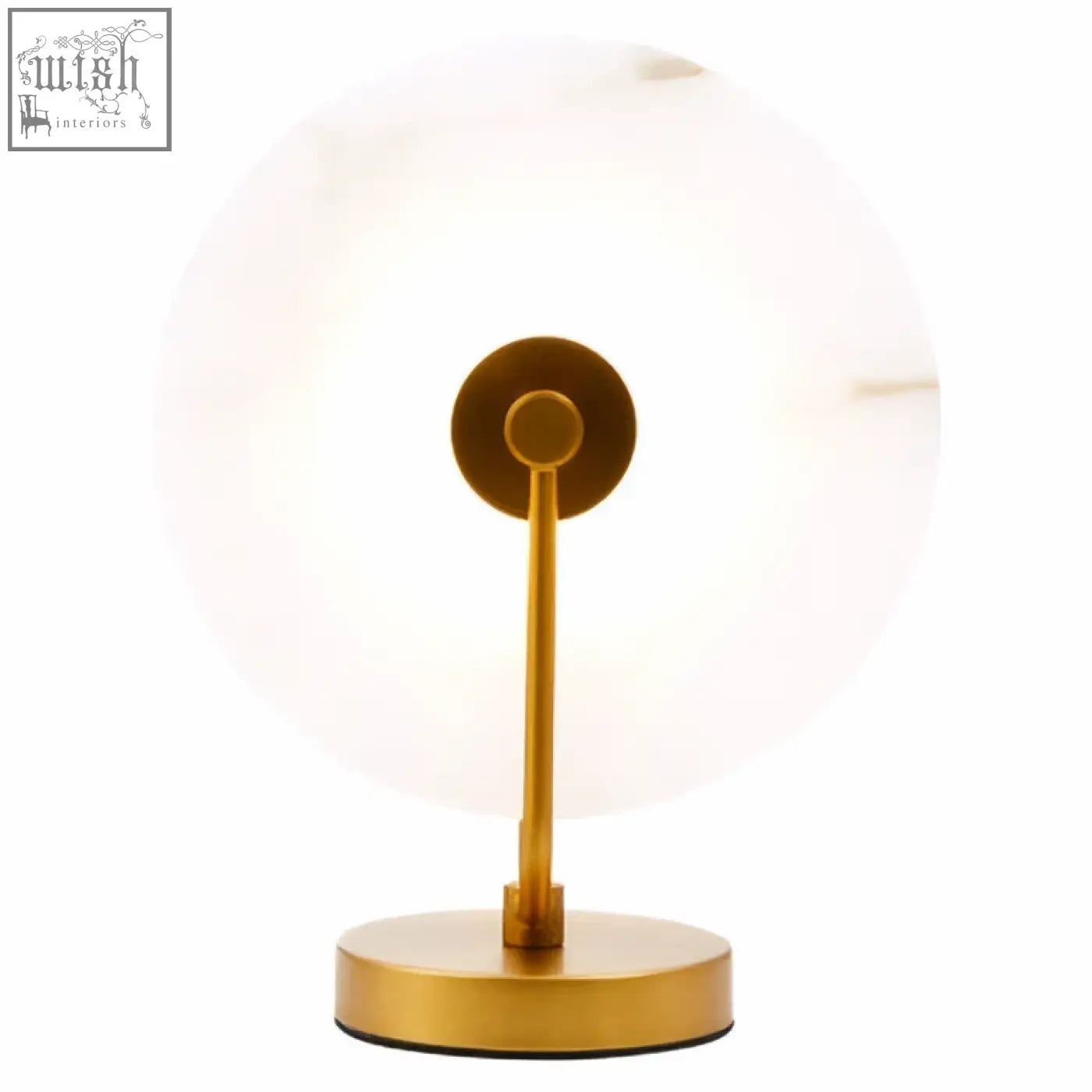 Gold-toned table lamp with frosted glass shade and marble base perfect as a chic marble table lamp for any room