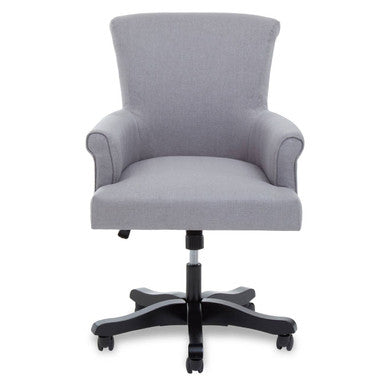 Walford grey home office chair with gray upholstered curved back and armrests on black caster base for home office use