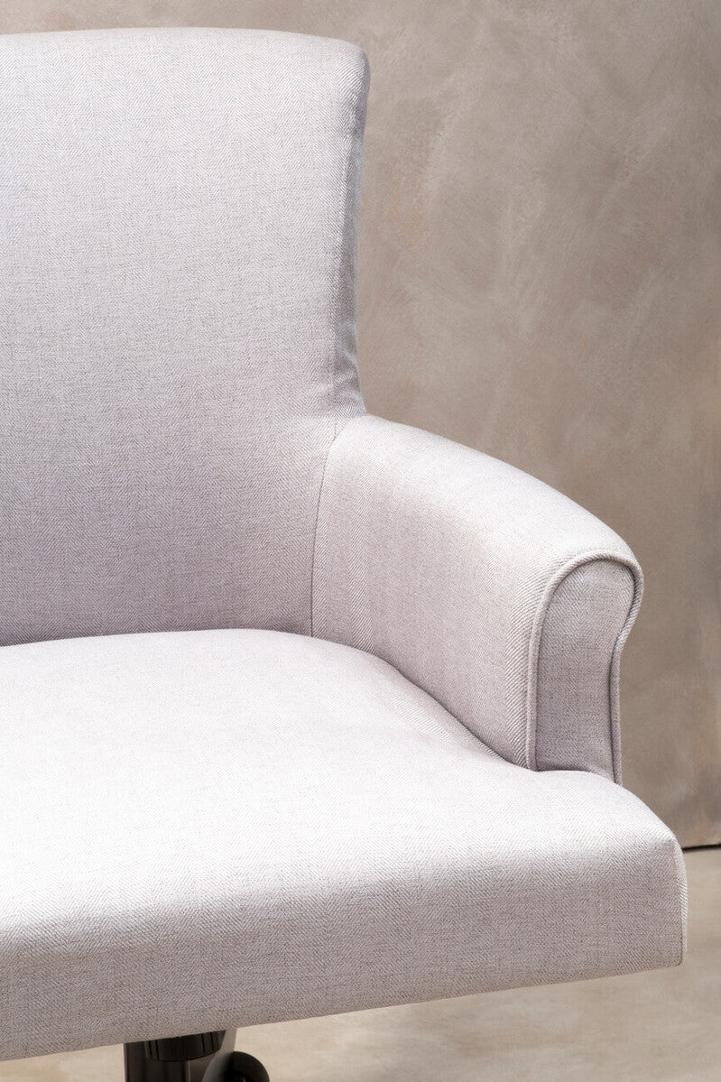 Walford grey home office chair with light gray textured fabric and rolled armrests for a comfy home office setup
