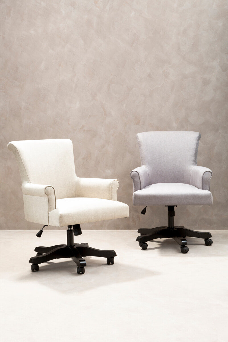 White leather walford grey home office chair with black casters and classic armchair design for home office use