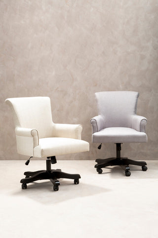 White leather walford grey home office chair with black casters and classic armchair design for home office use
