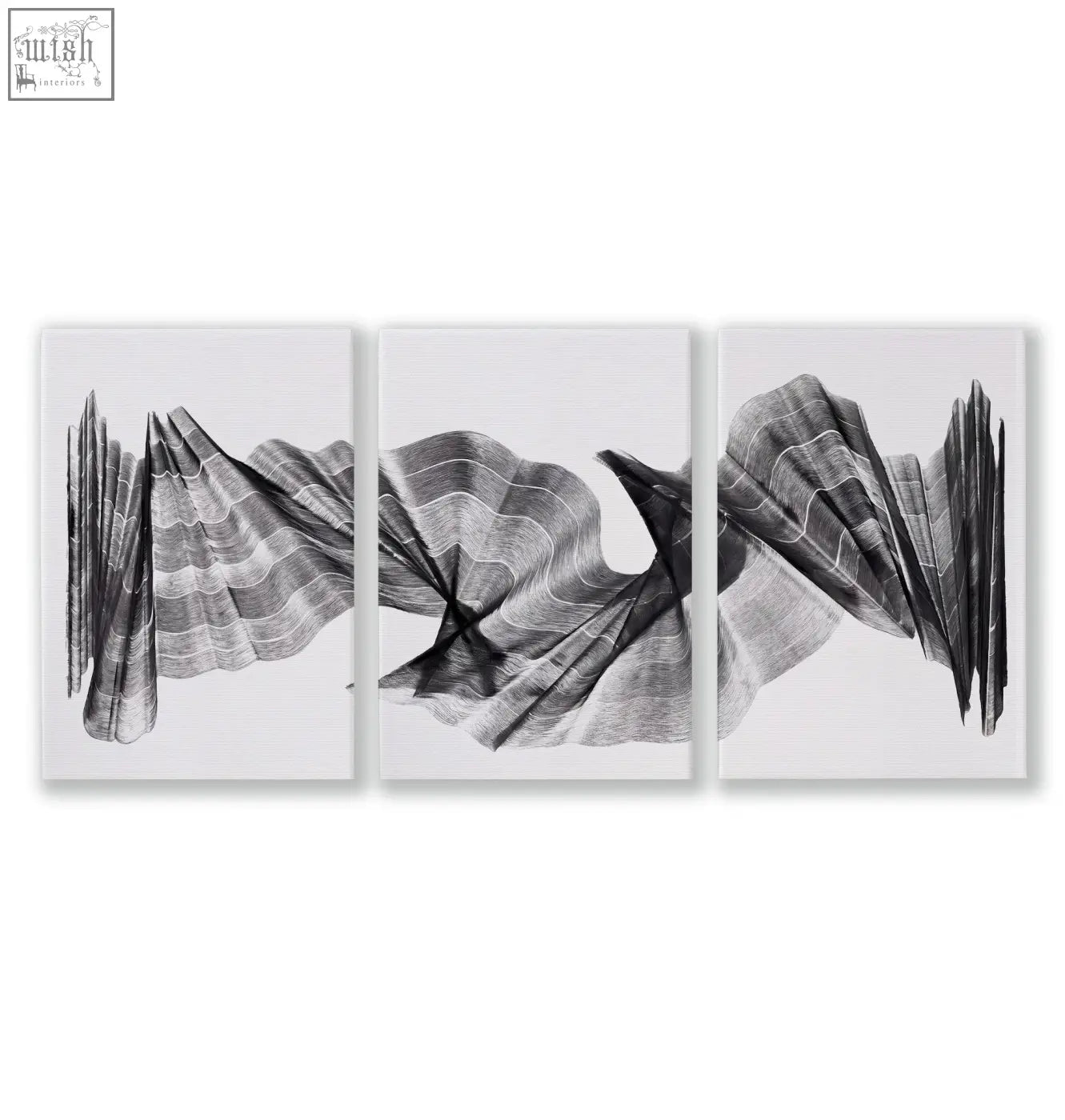 Black and white abstract painting triptych with flowing wave patterns on canvas wall abstract painting set of 3