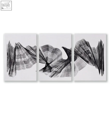 Black and white abstract painting triptych with flowing wave patterns on canvas wall abstract painting set of 3
