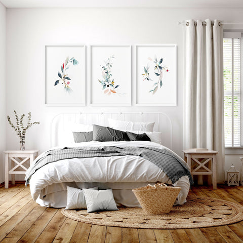 Relaxing bedroom wall art | set of 3 framed art prints