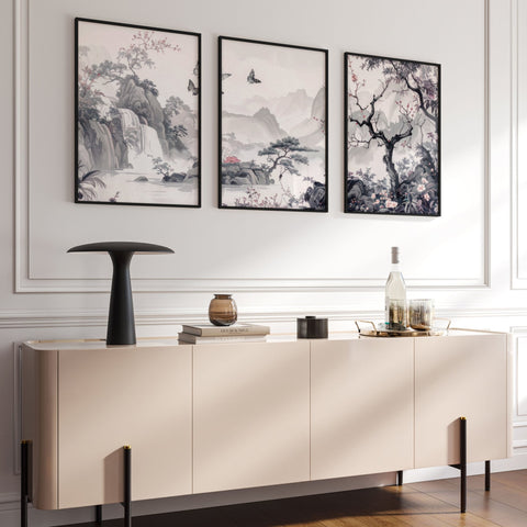 Wall Art For Living Room Large | Set of 3 Chinoiserie Wall art Prints