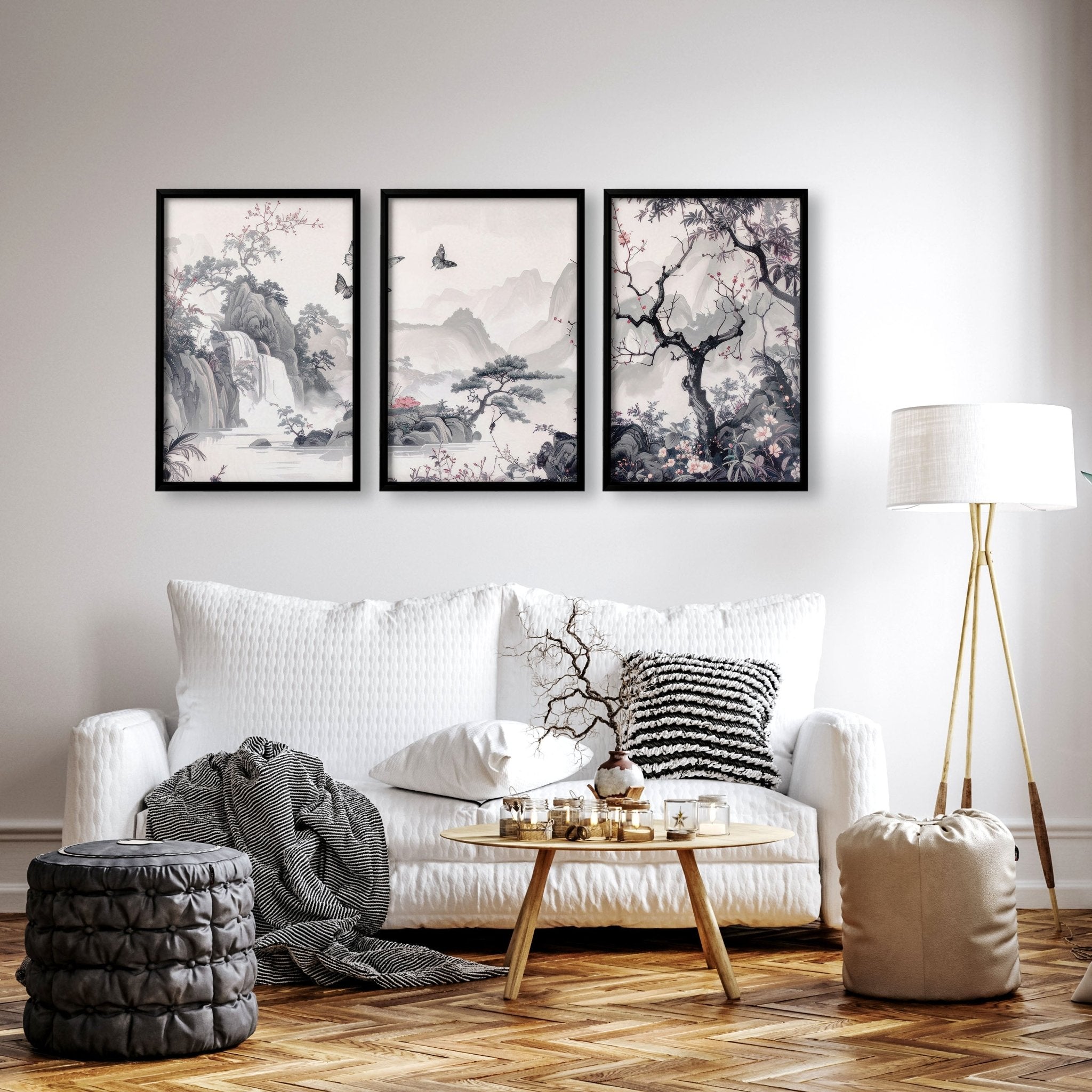 Wall Art For Living Room Large | Set of 3 Chinoiserie Wall art Prints