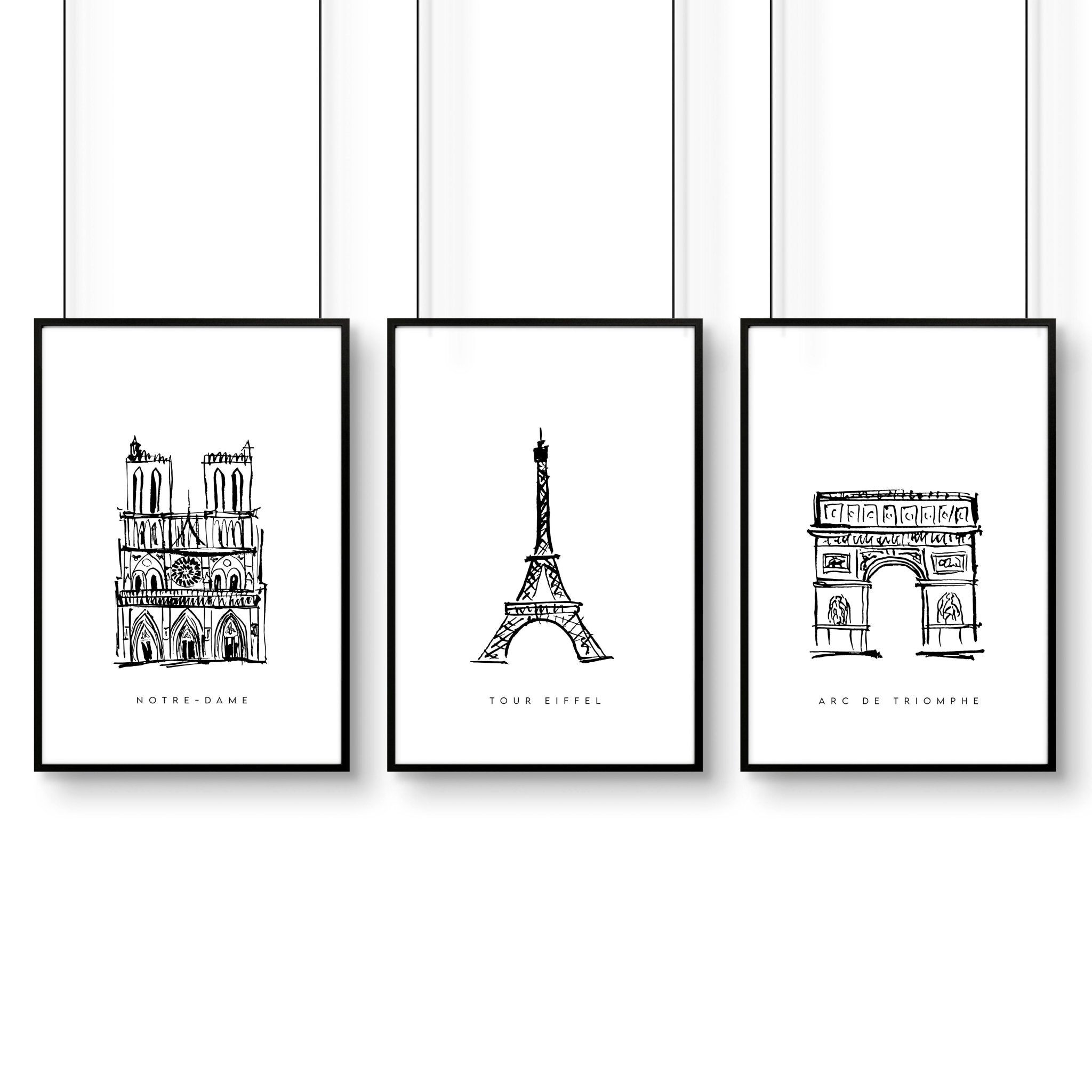 Wall Art Framed For Living Room | Set of 3 Paris Landmarks Wall art Prints