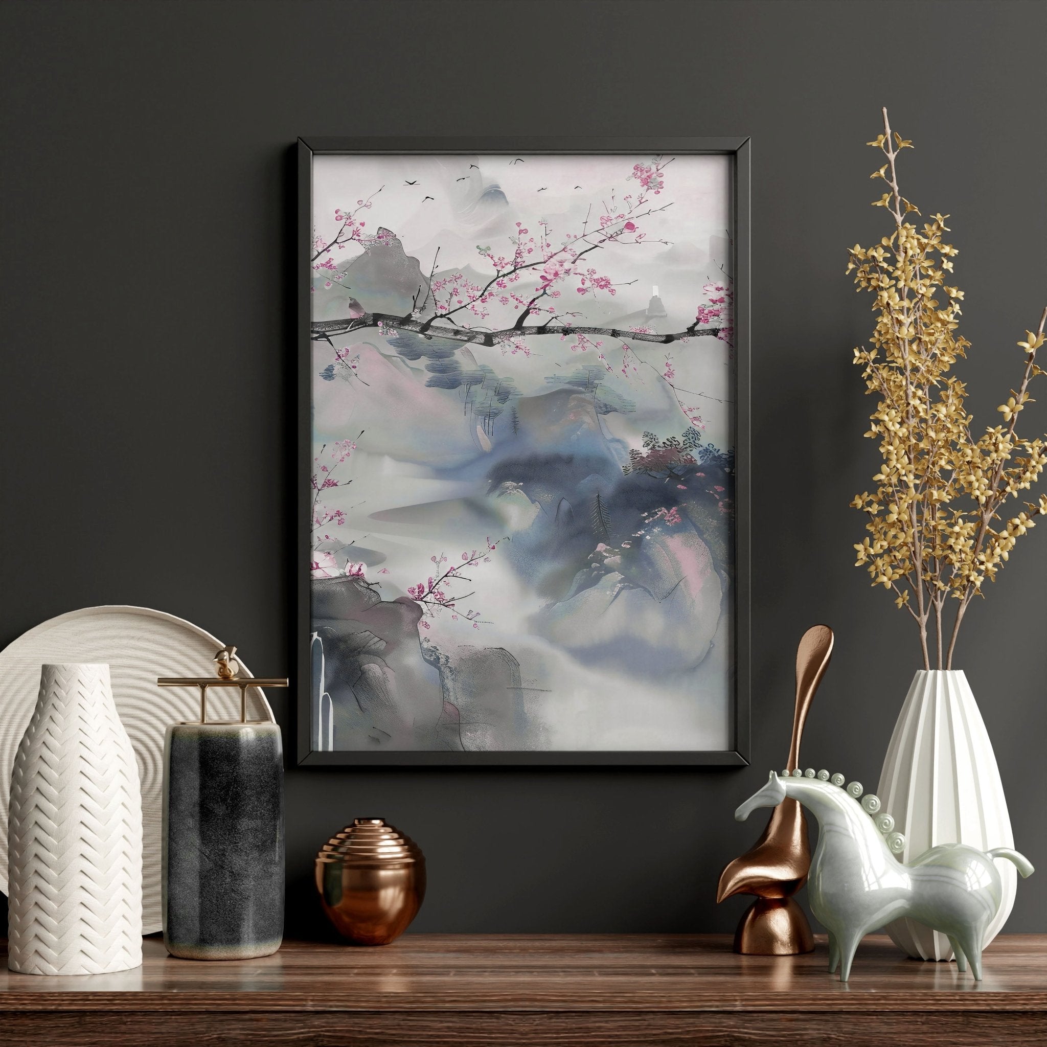 Wall Art Living Room Large | Set of 3 Chinoiserie Wall art Prints