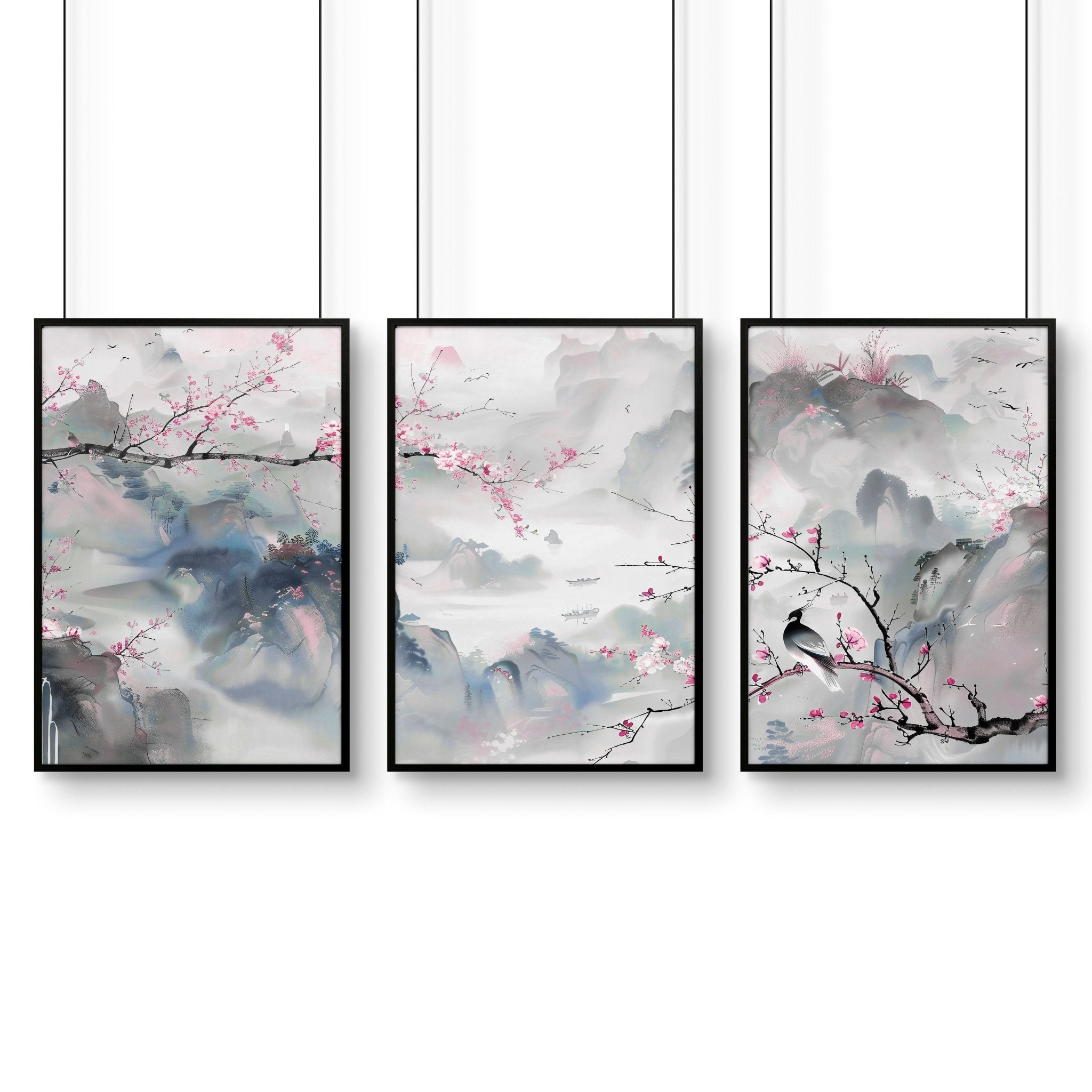 Wall Art Living Room Large | Set of 3 Chinoiserie Wall art Prints