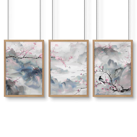 Wall Art Living Room Large | Set of 3 Chinoiserie Wall art Prints