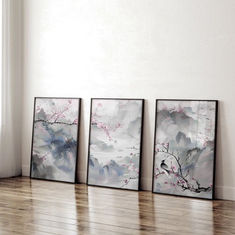 Wall Art Living Room Large | Set of 3 Chinoiserie Wall art Prints
