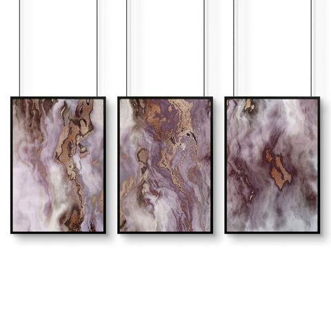Wall art prints | set of 3 Marble Rose Gold art prints