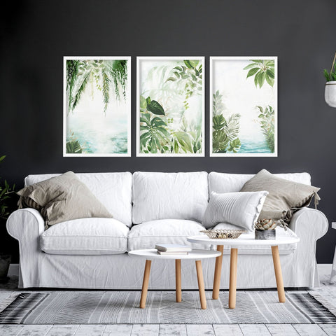Wall art with green | set of 3 Tropical home decor items