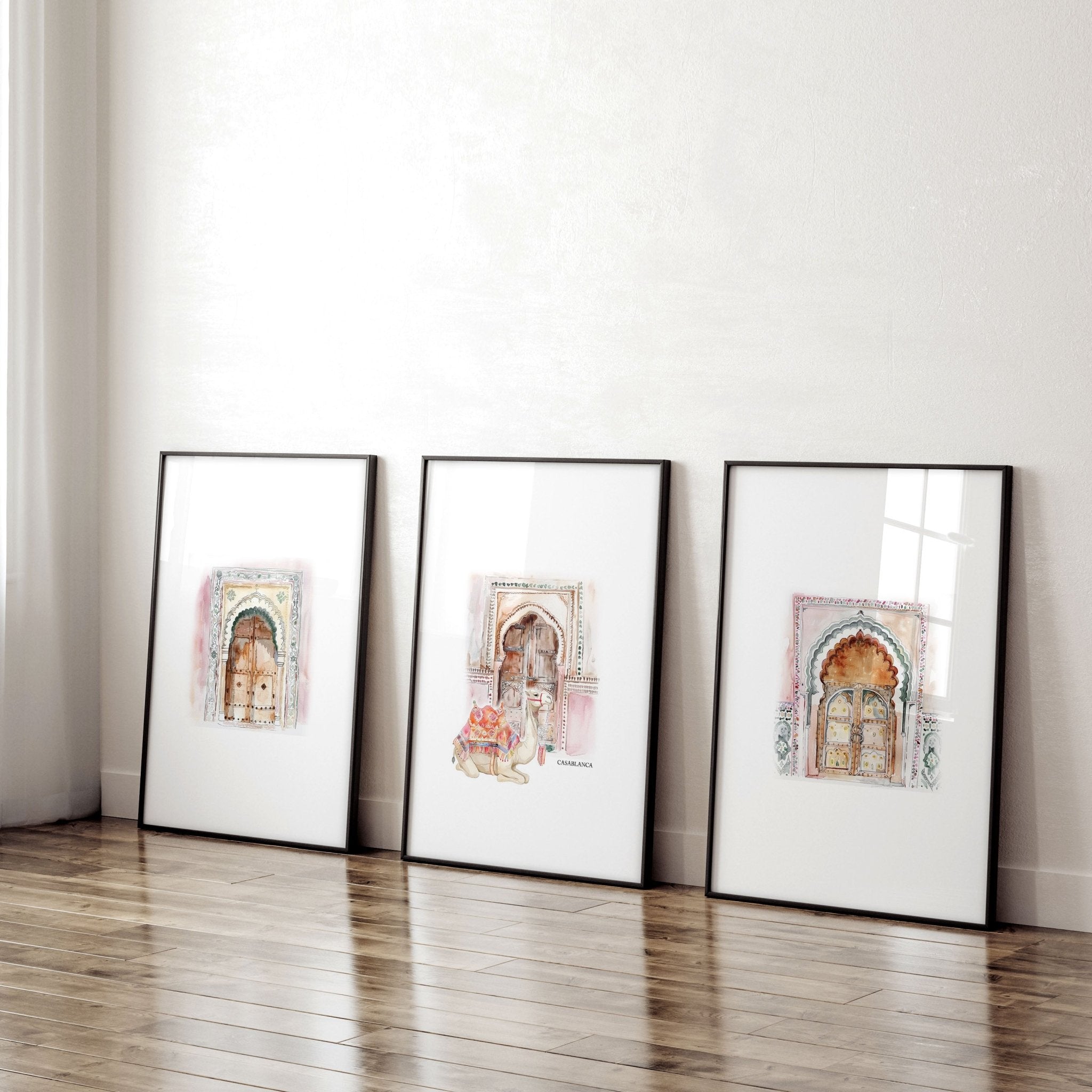 Wall Canvases For Living Room | Set of 3 Moroccan Inspired Wall art Prints