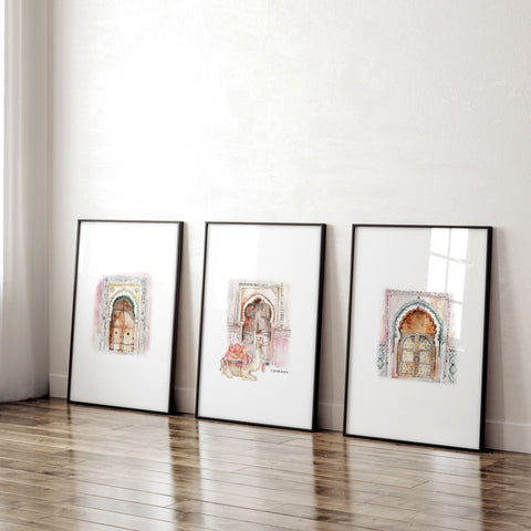 Wall Canvases For Living Room | Set of 3 Moroccan Inspired Wall art Prints