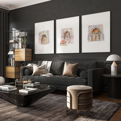 Wall Canvases For Living Room | Set of 3 Moroccan Inspired Wall art Prints
