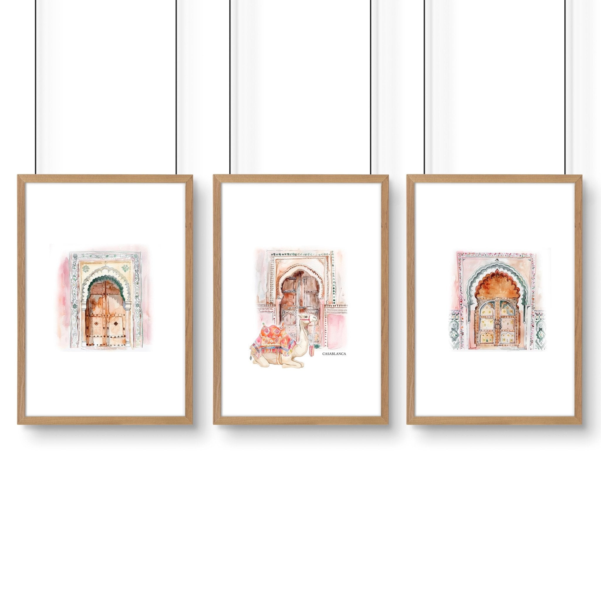 Wall Canvases For Living Room | Set of 3 Moroccan Inspired Wall art Prints
