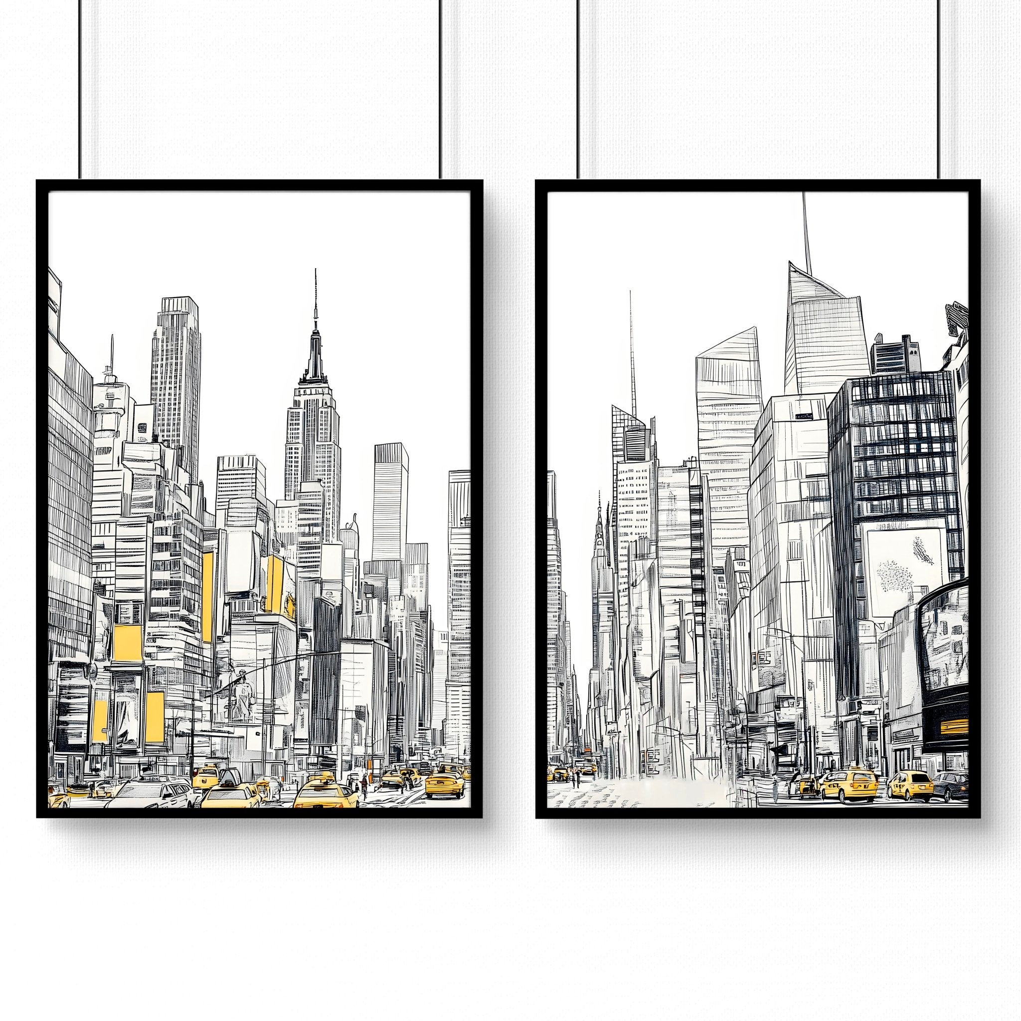 Wall Decor For Hallway | Set of 2 Urban Skyscrapers Wall art Prints