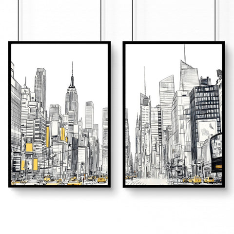Wall Decor For Hallway | Set of 2 Urban Skyscrapers Wall art Prints