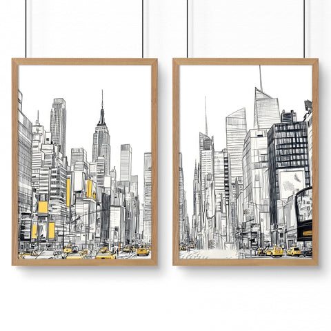 Wall Decor For Hallway | Set of 2 Urban Skyscrapers Wall art Prints