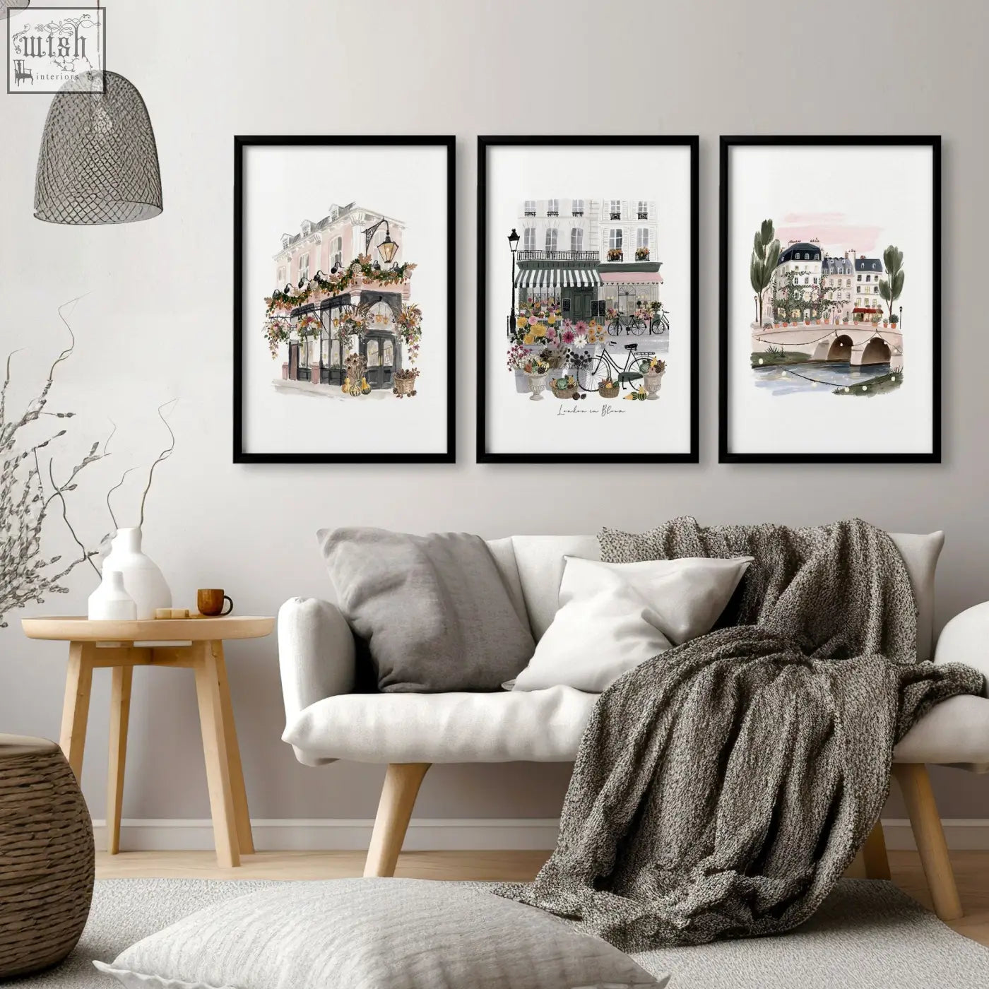 Three framed watercolor prints of parisian street scenes perfect for living room wall decoration living room sets of 3