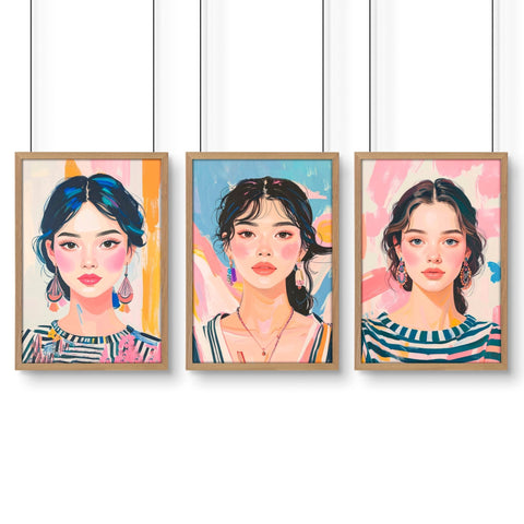 Wall Paintings For Bedroom | Set of 3 Boho Women Wall art Prints