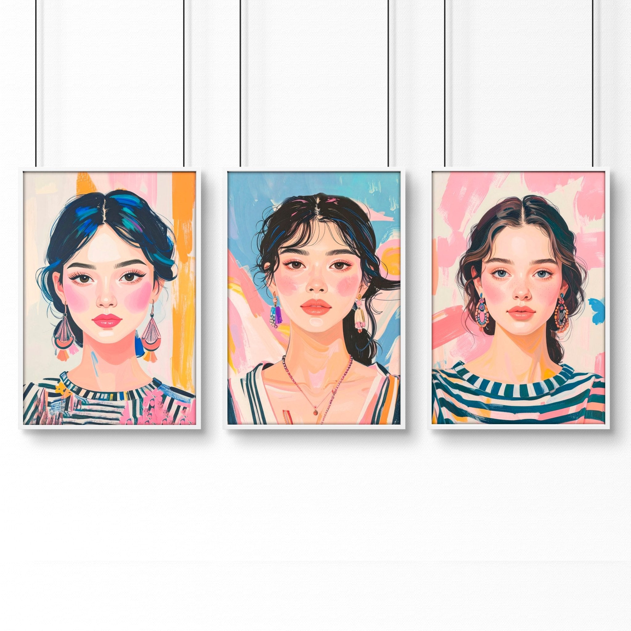 Wall Paintings For Bedroom | Set of 3 Boho Women Wall art Prints