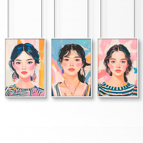 Wall Paintings For Bedroom | Set of 3 Boho Women Wall art Prints