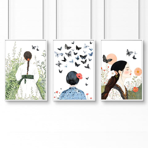 Wall Picture Gallery | Set of 3 Boho Women Wall art Prints