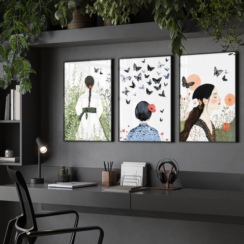 Wall Picture Gallery | Set of 3 Boho Women Wall art Prints
