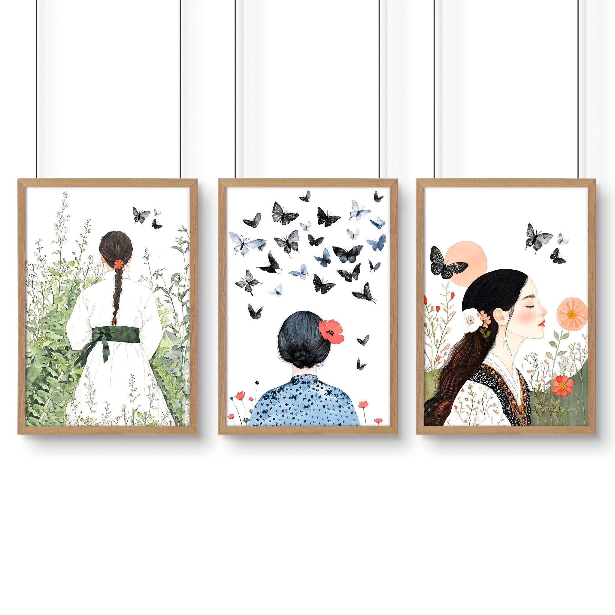 Wall Picture Gallery | Set of 3 Boho Women Wall art Prints