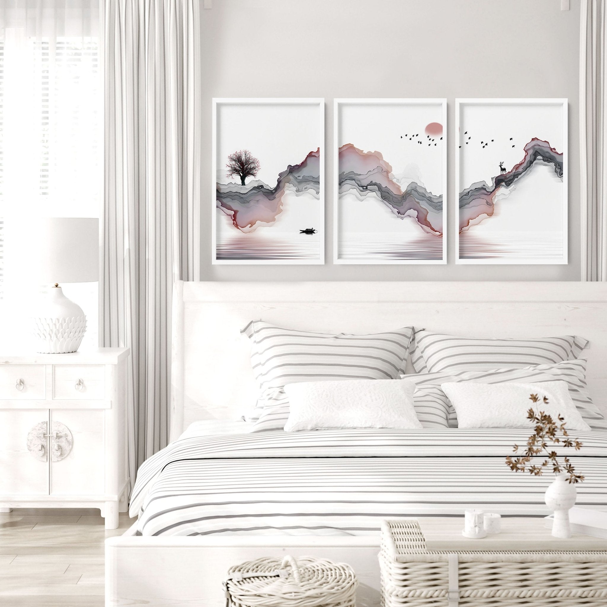 Wall pictures for bedrooms | set of 3 Japanese wall art
