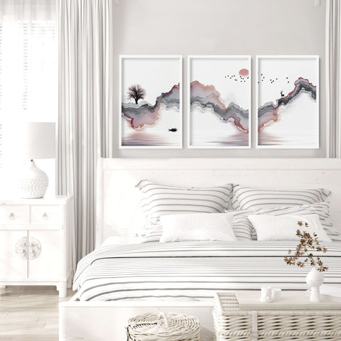 Wall pictures for bedrooms | set of 3 Japanese wall art