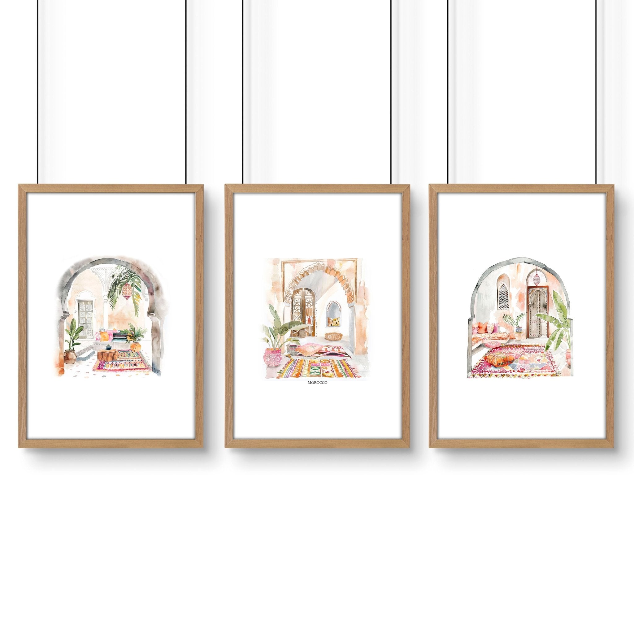 Wall Pictures With Frames | Set of 3 Moroccan Inspired Wall art Prints
