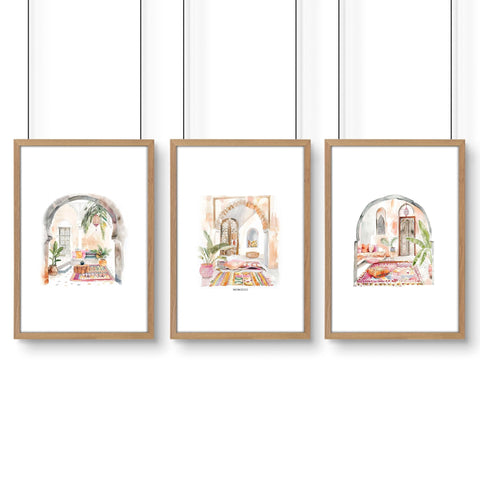 Wall Pictures With Frames | Set of 3 Moroccan Inspired Wall art Prints
