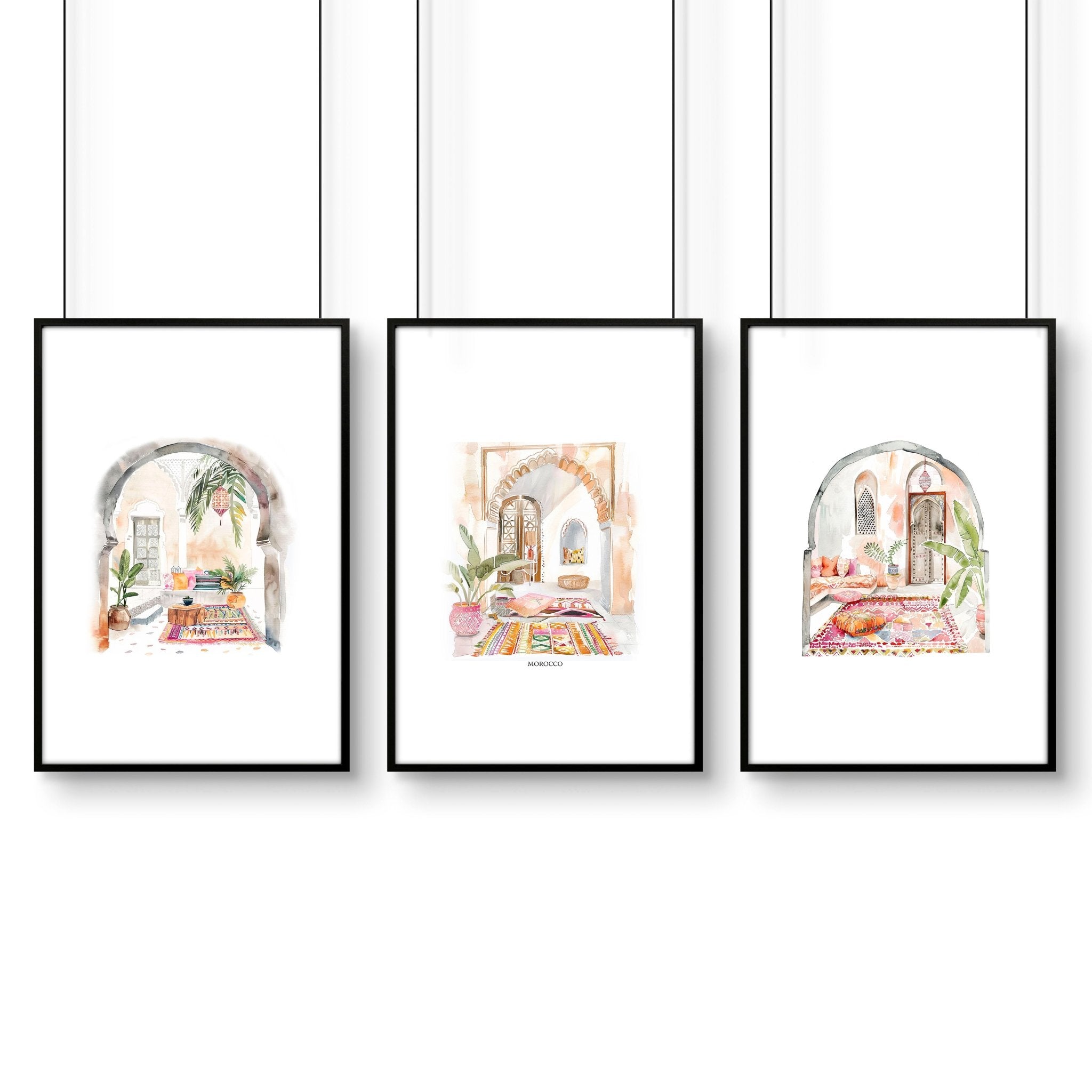 Wall Pictures With Frames | Set of 3 Moroccan Inspired Wall art Prints