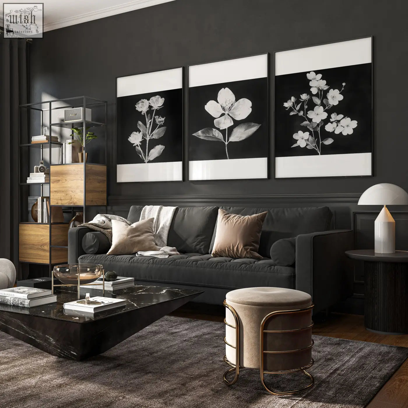 Black marble coffee table with glossy finish and geometric design perfect for living room french country decor