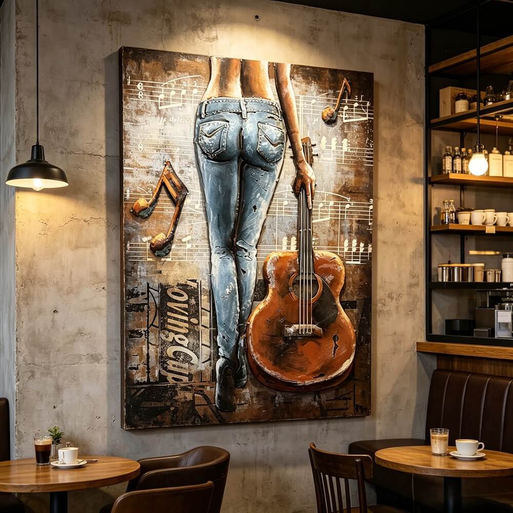 Handcrafted Woman with Guitar Back View 3D Metal Wall Art Home Decor Living Room Wall Decor