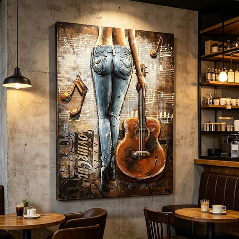 Handcrafted Woman with Guitar Back View 3D Metal Wall Art Home Decor Living Room Wall Decor