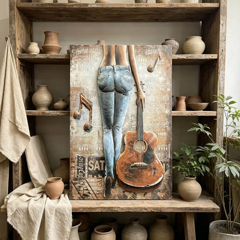 Handcrafted Woman with Guitar Back View 3D Metal Wall Art Home Decor Living Room Wall Decor
