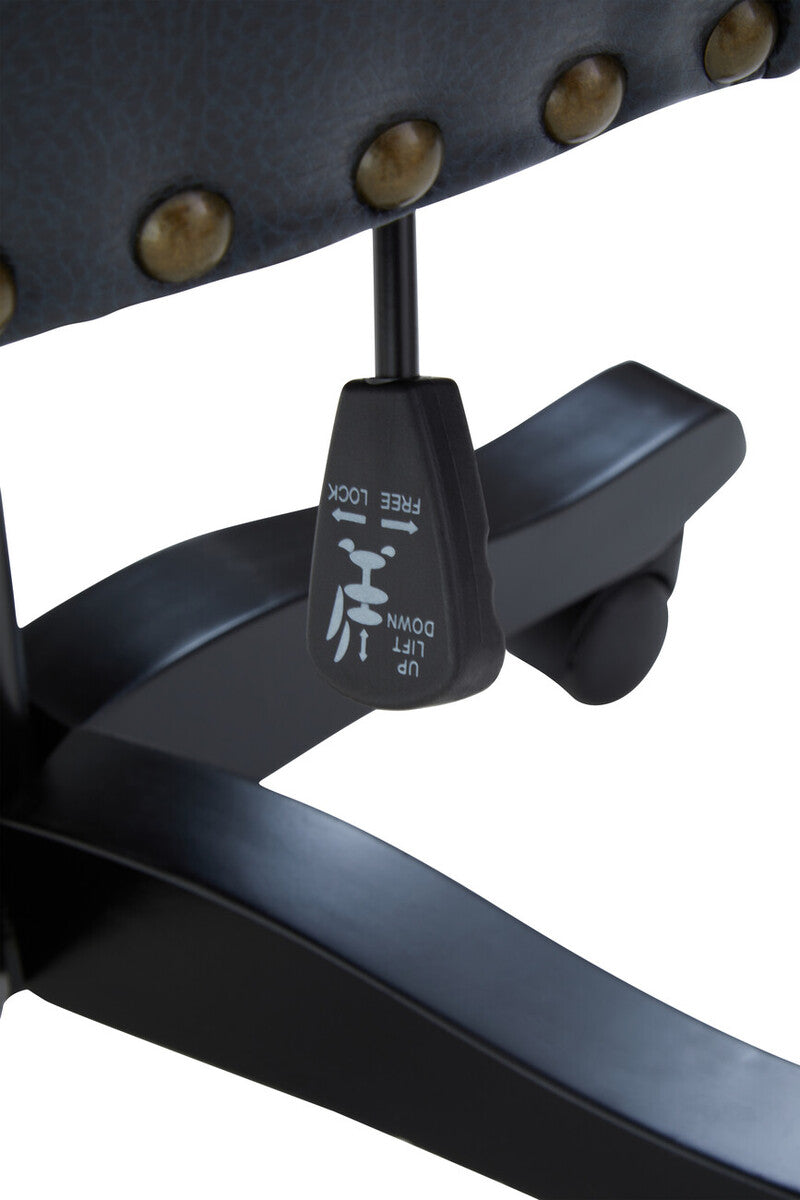 Walson black leather effect home office chair with brass nailhead trim and black height adjustment lever