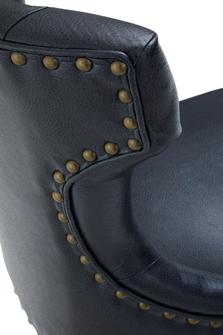 Dark blue leather armchair with brass nailhead trim in walson black leather effect home office chair style