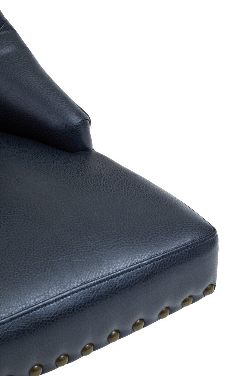 Walson black leather effect home office chair in dark blue leather effect with brass nailhead trim along the edge